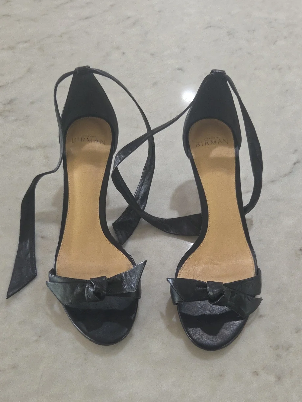 Alexandre Birman Black Leather Ankle-Tie Knotted Sandals